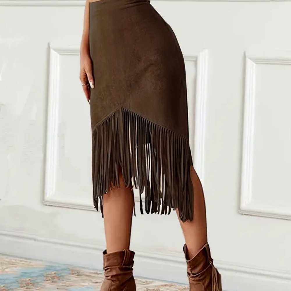 Fringed Brown Skirt sz XL